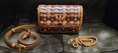 Tory Burch Britten Leather Woven Convertible Crossbody Handbag