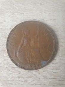 Great Britain UK 1964 One Penny Elizabeth II Coin - free standard postage