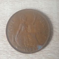 Great Britain UK 1964 One Penny Elizabeth II Coin - free standard postage