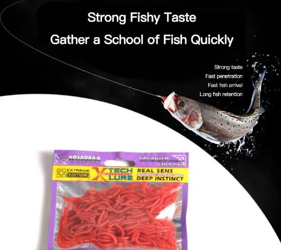 Smelly Red Worms for fishing, 100pcs