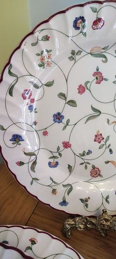 Set of 20 pcs Vintage Staffordshire Oakwood Floral with Burgundy Rim England