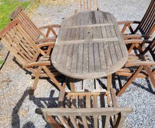 Teak garden extending table and 6 reclining chairs