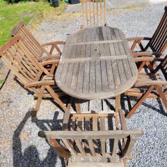Teak garden extending table and 6 reclining chairs