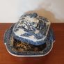 Fabulous Antique Blue and White Transferware Willow Pattern Shallow Lidded Tureen/Vegetable Dish For Display, Unknown Maker, Most Likely Staffordshire Made Image 3
