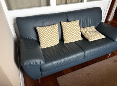 Blue Italian leather couch