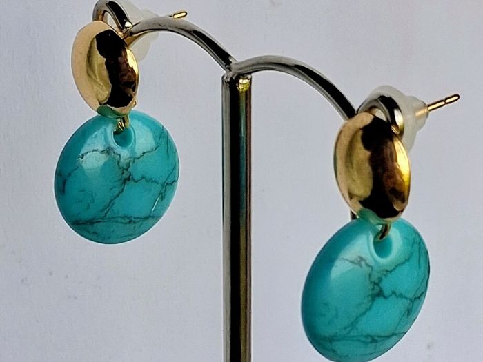 Gold & Turquoise Coin Candy Drop Earrings