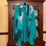 SAMOON BARGAIN PRICE. New Light Weight Scarf In Jade Green Dark Navy Beige And White .length Is 180 Cm Image 5