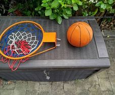 Basketball and basketball hoop