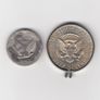 USA, 1964 kennedy half dollar, (mounted), & Quarter Dollar, 90% silver coins (no. 391) Image 2