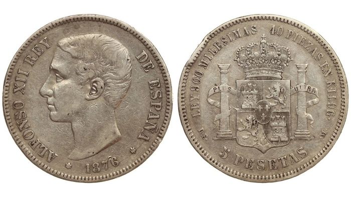 Spain Silver 5 Pesetas 1876 (76)Alfonso XII