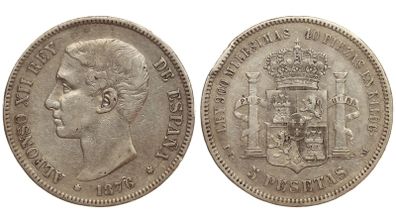 Spain Silver 5 Pesetas 1876 (76)Alfonso XII