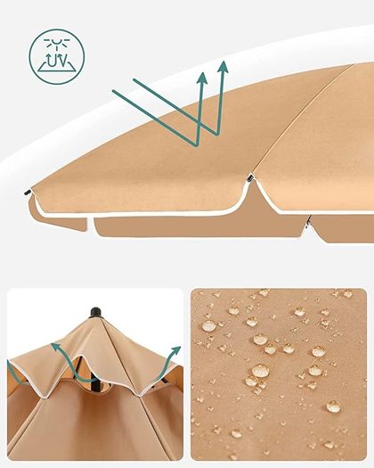 1.6 m Parasol, Beach Umbrella, UPF 50+, Sun Protection, Portable Octagonal Polyester Canopy, Fibreglass Ribs, Tilt Mechanism, Carry Bag, for Beach Garden Balcony Pool, Taupe MULTIPLE COLOURS AVAILABLE (FREE POSTAGE)