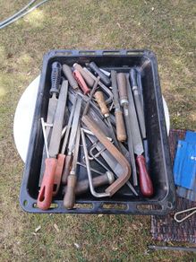 metal tray of tools