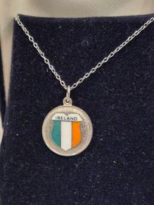 Vintage sterling silver crest with enamel irish flag colours