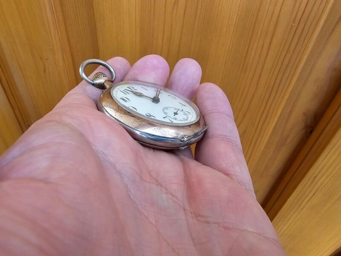 Antique Silver Swiss Made WW1 Era Military Pocket Watch