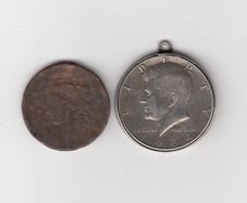 USA, 1964 kennedy half dollar, (mounted), 90% silver coin &  U.S.A. coin (no. 392)