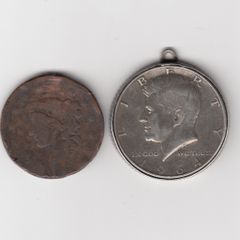 USA, 1964 kennedy half dollar, (mounted), 90% silver coin &  U.S.A. coin (no. 392)