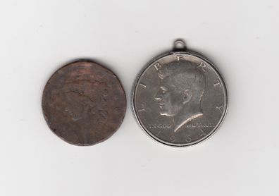 USA, 1964 kennedy half dollar, (mounted), 90% silver coin &  U.S.A. coin (no. 392)