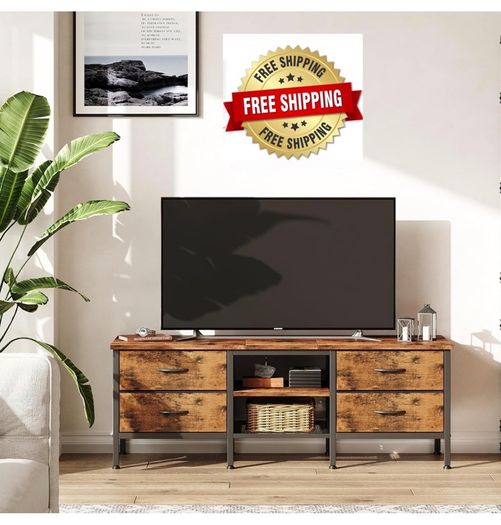 TV Stand with Storage, TV Table 55 Inch with Drawers for 60 65 Inch TV, TV Console Table, TV Bench for Living Room, Bedroom(Brown,55 Inch)