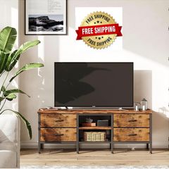 TV Stand with Storage, TV Table 55 Inch with Drawers for 60 65 Inch TV, TV Console Table, TV Bench for Living Room, Bedroom(Brown,55 Inch)