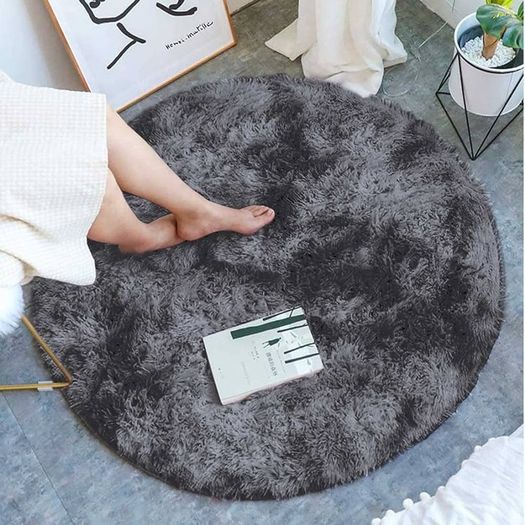 FREE SHIPPING Round Rugs for Bedrooms Fluffy Living Room Circle Area Rug Soft Shaggy Carpet for Kids Room Floor Mat (Black grey, 80cm)