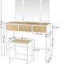 _Make-Up Table Set, Dressing Table with Stool, with Triple Mirror, 3 Drawers, Steel Frame, Woody and White Color Image 4
