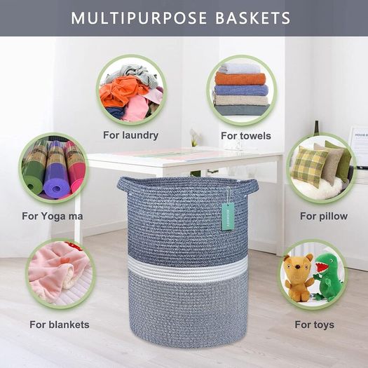 Cotton Rope Blanket Basket 72L Laundry Basket Navy Blue and White - Brand New