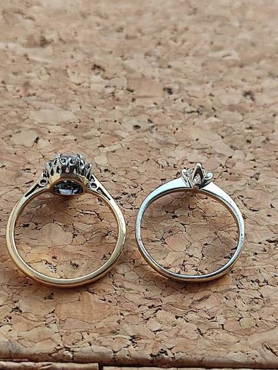 Small size: 18 CT Gold Diamond ring 450 euro and  18 CT Diamond, Iolite ring 450 euro