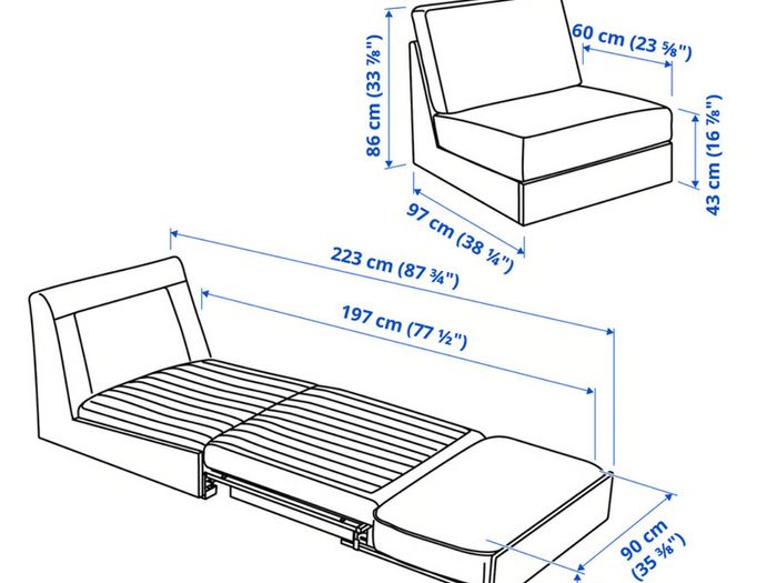 Ikea 1 Seater Sofa Bed - Kivik