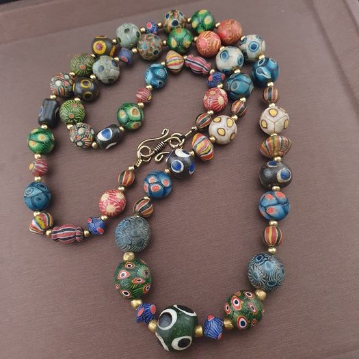 Ancient Gabri Thousand Eyes Skunk Glass Beads Necklace