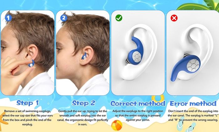 Waterproof Swimming Ear Plugs for Kids (6-14 Years Old) - 3 Pairs