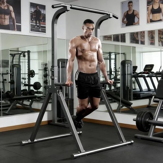 Foldable Power Tower Pull Up and Dip Station Free Standing 6 Level Adjustable 175-210 cm Stable Triangular Base Space Saving Home Gym Equipment