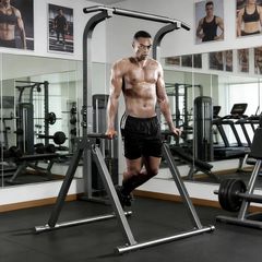 Foldable Power Tower Pull Up and Dip Station Free Standing 6 Level Adjustable 175-210 cm Stable Triangular Base Space Saving Home Gym Equipment