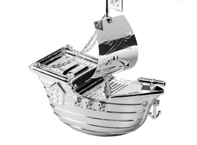 Silver Plated Pirate Ship Money Box