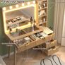 110 cm Fluted Vanity Desk with Glass Top, Modern Makeup Desk with 5 Drawers and Shelves for Bedroom-US-style plug Image 4