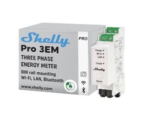 Shelly Pro 3EM (400A) - WiFi, LAN & Bluetooth 3-phase Smart Energy Meter, DIN-rail mountable, Real-time Voltage Amps Monitoring via app