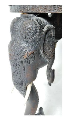 A Superb late 19th Century Indian Carved Hardwood Elephant Occasional / Side Table
