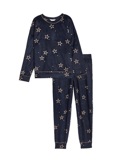 M&S COLLECTION Fleece Star Print Pyjama Set Size M!