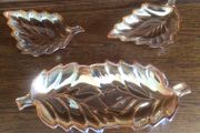Carnival glass leaf dishes x3