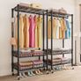 Clothes Rails with Wheels, Heavy Duty Clothing Rail Garment Rack Coat Rails Racks on Wheels, Stand Garment Coat Rack with Hanging Rods, Adjustable Storage Baskets and Hooks Image 2