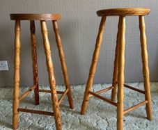 Pair of Tall Solid Pine Wooden Bar Stools