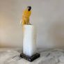Large Hand-Carved Honey Calcite Parrot on White Quartz Pillar Base Image 6