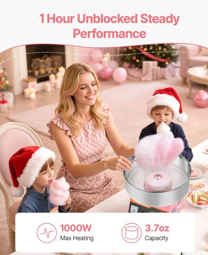 Cotton Candy Machine Commercial, 1000W Electric Candy Floss Maker, Easy Use with 38cm Stainless Steel Bowl and Sugar Scoop, Makes Hard Candy for Home Kids Birthday, Family Party
