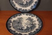 Fabulous Pair of Antique Dark Blue Flow 8 Inch Plates by Gater Hall &amp; Co. Burslem, Staffordshire, in the Templo pattern, Circa 1907-1920
