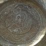 A Decorative Antique Large Hand-Engraved Chinese Dragon Brass Tray, featuring intricate hand-engraved dragon motifs and hand-chased patterns around the edges Image 2
