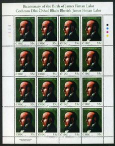 2007 Ireland Birth Centenary of James Fintan Lalor (Nationalist & Journalist) Commemorative Stamp Sheetlet Plate 1A1A1A1A Mint Never Hinged (MNH)