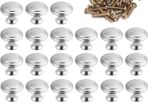 30Pcs Cabinet Door Knobs Round Mushroom Shape Pull Handle Drawer Knobs Silver Kitchen Cupboard Knobs Chrome with Screws for Bathroom Bedroom Furniture Wardrobe 30MM (FREE POSTAGE)