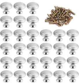 30Pcs Cabinet Door Knobs Round Mushroom Shape Pull Handle Drawer Knobs Silver Kitchen Cupboard Knobs Chrome with Screws for Bathroom Bedroom Furniture Wardrobe 30MM (FREE POSTAGE)