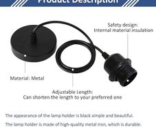 2 Pack Ceiling Pendant Light Fitting, E27 Lamp Holder, with Lock Ring for Shade, with 100CM Adjustable Cable, Flex Cable Ceiling Rose, Industrial Style Ceiling Pendant Fitting(Black)