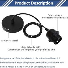2 Pack Ceiling Pendant Light Fitting, E27 Lamp Holder, with Lock Ring for Shade, with 100CM Adjustable Cable, Flex Cable Ceiling Rose, Industrial Style Ceiling Pendant Fitting(Black)